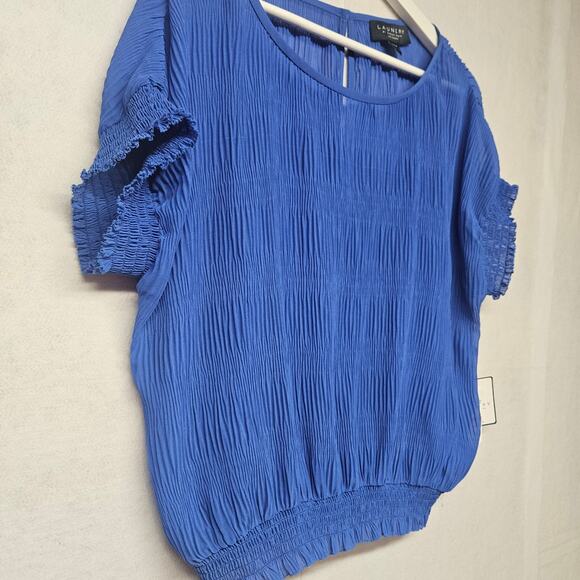 NWT Laundry by Shelli Segal Blue Short Sleeve Sheer Layer blouse - Picture 2 of 9